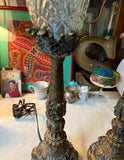 Pair of Brass and Glass Detailed Lamps