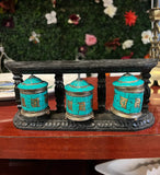 Vintage Tibetan Wall Hanging Teal and Black Prayer Wheel