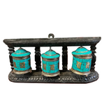 Vintage Tibetan Wall Hanging Teal and Black Prayer Wheel
