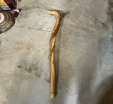 Wooden Carved Vintage Cane With Brass Snake and Braided Accents