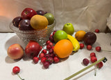 50 Pieces of Fake Fruits in Large Glass Bowl