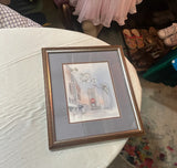 Signed and Framed Cityscape Drawing With Coca Cola Sign and Theater