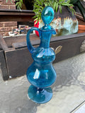 Petite Handblown Blue Glass Decanter With Top