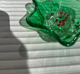 Pair of Green Glass Star Candlestick Holders