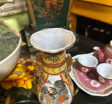 Vintage Small Asian Style Ceramic Vase With Gold Accents