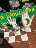Pair of White Ceramic Hand Vases