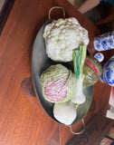 Vintage Ceramic Vegetable and Metal Basket Set