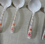 Collection of White Floral Plastic Soup Spoons- Set of 17