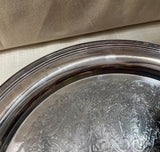 Pair of Large Round Silver Etched Serving Trays