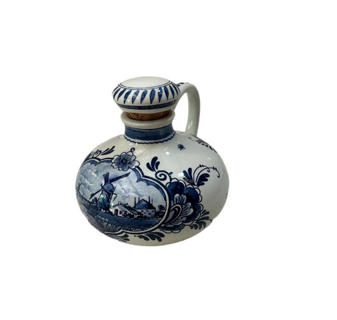 Blue and White Delft Holland Ceramic Jar With Handle and Lid