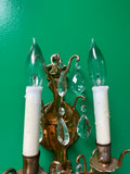 Pair of Brass Sconces With Crystals