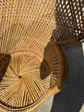 Trio of Wicker Peacock Chairs With Black and White Details