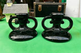 Black Milk Glass Pair of Candleholders