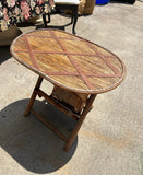 Small Oval Wicker and Wooden Fold Up Side Table