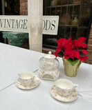 Glass and Ceramic Tea Set With Painted Pink Rose Details- Set of 9
