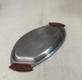 Small Silver Serving Tray With Wooden Teak Handles