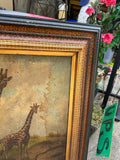 Large Framed Painting of Giraffes in Wild