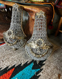Pair of Small Gold French Basket Crystal Sconces