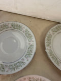 Collection of Floral Plates With Silver Lining- Set of 11