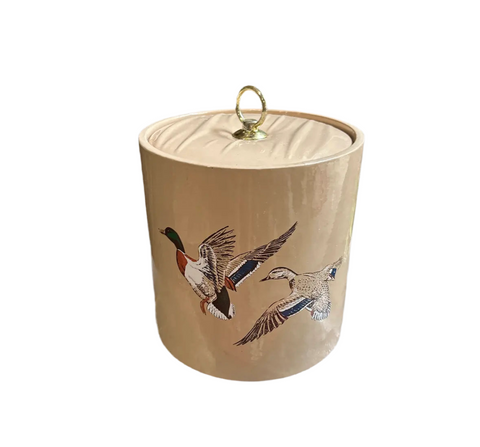 Tan Colored Ice Bucket With Mallard Duck and Gold Accents