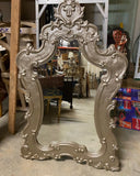 Oversized Silver Wooden Rococo Style Wall Mirror