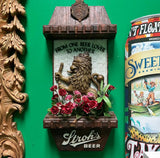 Wooden Carved Stroh's Beer Decorative Wall Hanging With Faux Red Roses