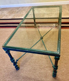Brutalist Faux Verdigri Green Metal Glass Coffee Table