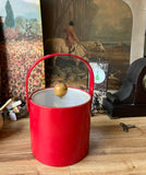 Red Plastic Ice Bucket/Champagne Bucket With Wooden Handle on Lid