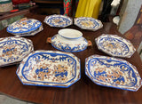 Italian Blue and White Hand Painted Serving Dishes With Gold Accents- Set of 11