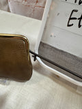 Small Brown Leather Etra Kiss-Lock Clutch With Key Accent