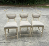 White Wooden Barstools Trio With Cushions- Needs Reupholstery