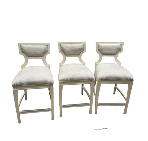 White Wooden Barstools Trio With Cushions- Needs Reupholstery