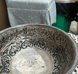 Large Silver Decorative Pedestal Bowl With Heart Details