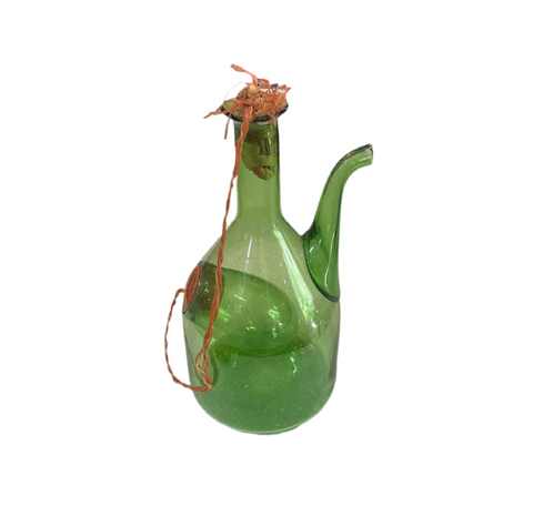 Italian Green Glass Vintage Wine Decanter With Straw Stopper