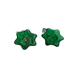 Pair of Green Glass Star Candlestick Holders