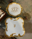 Pair of White and Gold Ceramic Monogrammed Plates
