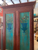 Pennsylvania Dutch Oversized Armoire With Blue Floral Vase Details