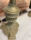 Pair of Skinny Brass Table Lamps With Greek Key Accents