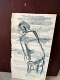 Expressionism Watercolor Painting of Backside Sitting Person