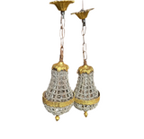 Pair of Gold and Crystal Pendant Lights