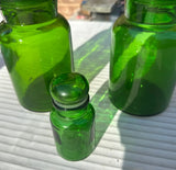 Trio of Matching Green Glass Jars, Including Mini