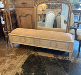 Vintage White Wooden Detailed Carved Bench With Cushion