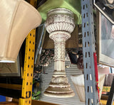 White Ceramic Pedestal Bowl/Fountain with Purple Accents