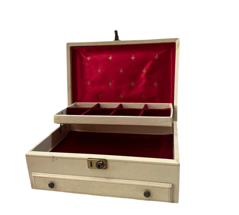 1970s Red Lined Jewelry Box With Compartments and Latch