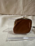 Small Brown Leather Kiss Lock Clutch