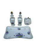 Collection of Ceramic Decorative Vases and Tray With Purple Flower Details