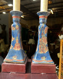 Pair of Ceramic and Wooden Table Lamps With Tassel Accents