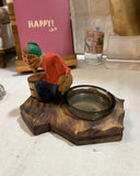 1950s Wooden and Glass Gag Gift Ashtray