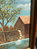 Watermill and House Waterside Landscape Painting, Signed by the Artist, Framed