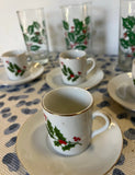 Collection of Vintage Mistletoe Glassware, Espresso Cups With Saucers